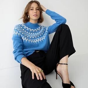 J. Crew Fair Isle Mockneck Pullover Sweater Blue White Size Medium